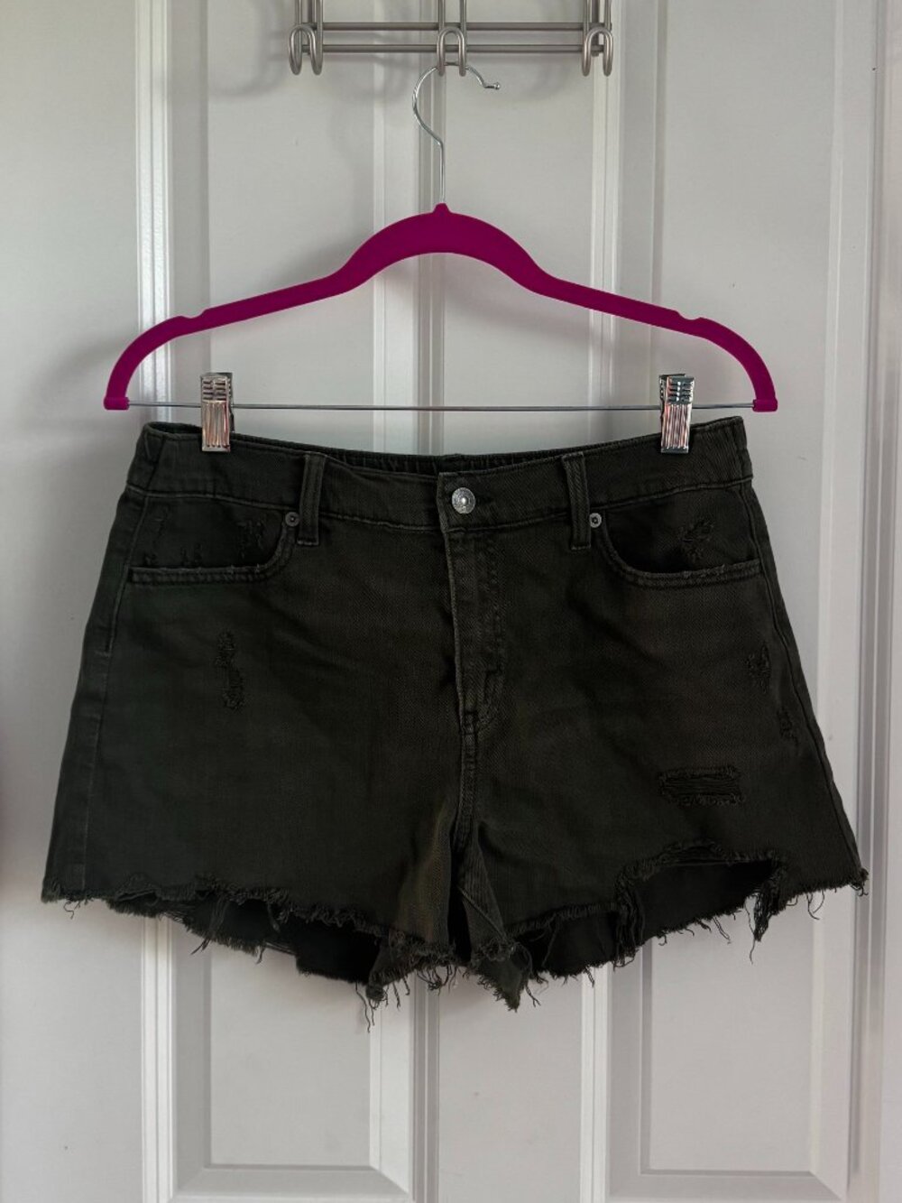 Aerie Green Cutoff Jean Shorts Raw Hem Size M